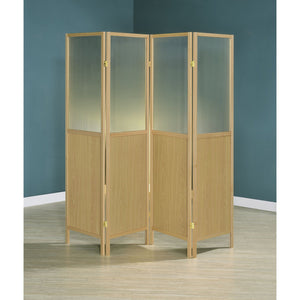 English Elm Florentin 4-Panel Room Divider Shoji Screen for Privacy and Light Diffusion with Neutral Wood Finish, Elegant Space-Defining Accent Natural B062P299810