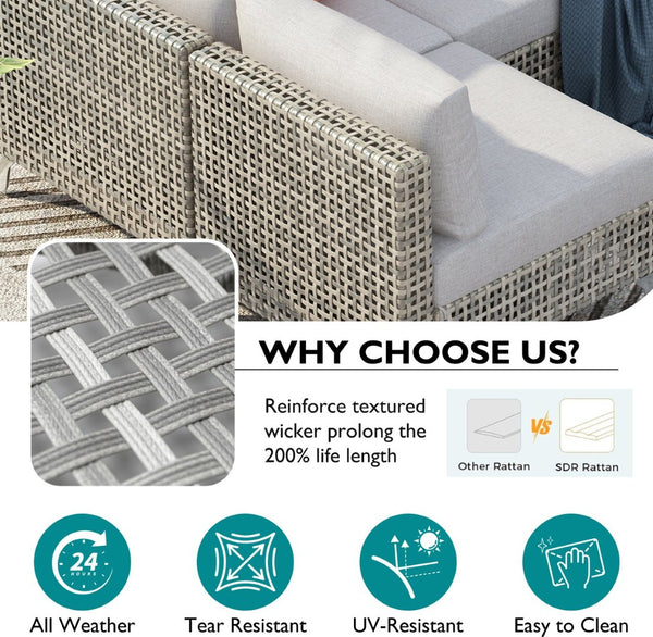 English Elm K&k 7 Piece Outdoor Modular Sectional Wicker Sofa Set with Tempered Glass Coffee Table Grey N707S000011G