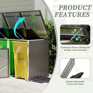English Elm Garbage Bin Shed Galvanized Steel Enclosure Fits Three Cans with Lockable Waterproof Lid Light Gray W1598P357717