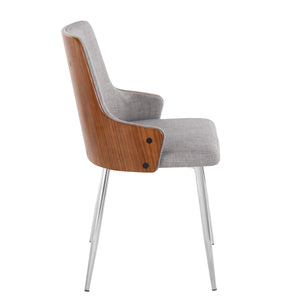 English Elm Stella Mid-Century Dining Chairs Set of 2 — Light Grey Fabric, Walnut Bent Wood & Chrome Legs, Cozy Modern Appeal B202S01301