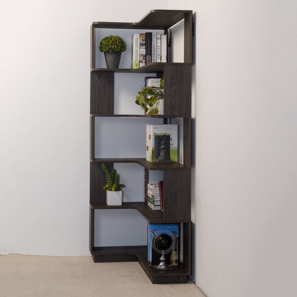 English Elm 90cm Five Tier L Shaped Corner Bookcase Open Wood Shelving for Home Office or Living Room W2899P444159