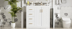 English Elm 36'' Bathroom Vanity with Ceramic Sink Combo, Solid Wood Frame, Soft-Close Drawers and Stylish Retro Groove Design White N710P291684K