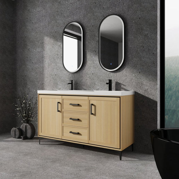 English Elm 60" Freestanding Bathroom Vanity With Double Sink, Soft-Close Doors & Drawers In Original Oak Finish P2 W1972P315237-GIGA