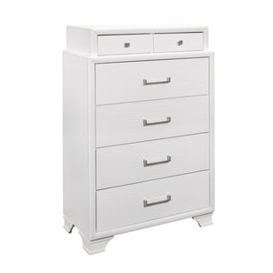 English Elm CIVIC Solid Wood Chest with Felt-Lined Top Drawers, French Dovetail Construction, Elevated Feet Design White 37.2 L x 19.29 W x 51.57 H B201P215845