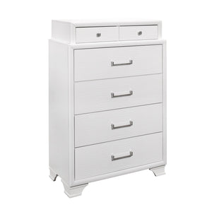 English Elm CIVIC White 5PC Bedroom Set with Solid Wood+MDF Construction, Slatted Base & Felt-Lined Storage Drawers Queen B201S00250