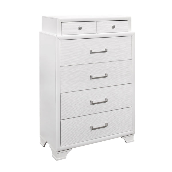 English Elm CIVIC White 5PC Bedroom Set with Solid Wood+MDF Construction, Slatted Base & Felt-Lined Storage Drawers Queen B201S00250