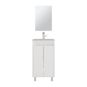 English Elm Bathroom Compact vanity cabinet with sink and mirror, 2-door storage, 2 shelves, 4 legs, engineered durability White 37.01 L x 22.05 W x 12.2 H B097P350300