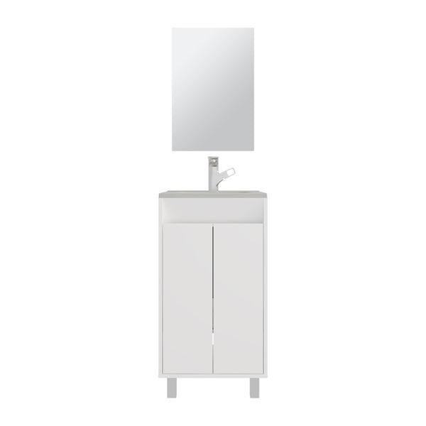 English Elm Bathroom Compact vanity cabinet with sink and mirror, 2-door storage, 2 shelves, 4 legs, engineered durability White 37.01 L x 22.05 W x 12.2 H B097P350300