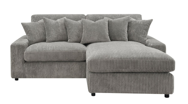 English Elm Tavia Gray Corduroy Reversible Sectional Sofa with 6 Pillows, Pocket Coil Seats, Modern L-Shape B2726P271002