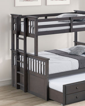 English Elm Transitional Twin Over Full Bunk Bed With Storage Drawers, Stylish Grey Finish & Safety Ladder B2741S00297-GIGA