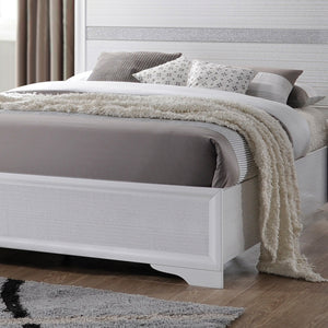 English Elm White Twin Panel Bed with Sparkling Inlay — Light Gray Wooden Frame, Acrylic Trim, Smooth Glide Drawer, Durable Support B062S00581
