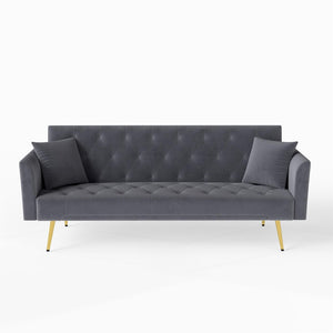 English Elm Modern Tufted Velvet Sleeper Sofa Retro Style Convertible Fold Flat for Compact Spaces Gray W2353P399461