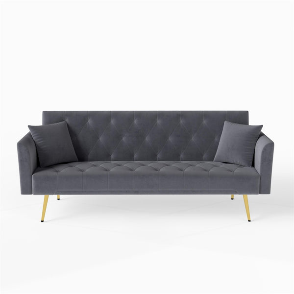 English Elm Modern Tufted Velvet Sleeper Sofa Retro Style Convertible Fold Flat for Compact Spaces Gray W2353P399461