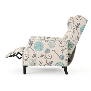 English Elm Christopher Knight Home® - Pushback Recliner Chair with Nailhead Trim and Wingback Design, Plush Fabric Comfort for Living Rooms White+Multi 60760.00