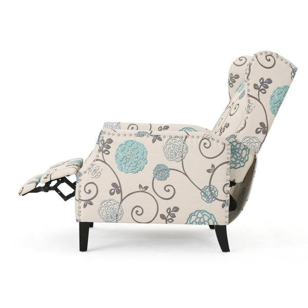 English Elm Christopher Knight Home® - Pushback Recliner Chair with Nailhead Trim and Wingback Design, Plush Fabric Comfort for Living Rooms White+Multi 60760.00