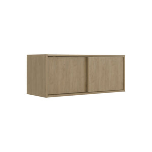 English Elm Note Floating Wall Cabinet Sliding Doors Slim Enclosed Storage for Office or Bedroom Natural Wood B200P462887