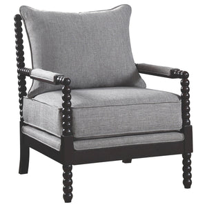 English Elm 1pc Coastal Spindle-Back Accent Chair with Padded Armrests, Linen-Look Upholstery & Welt Trim Black,Dark Brown,Grey 40 L x 32 W x 15.75 H B011P308551