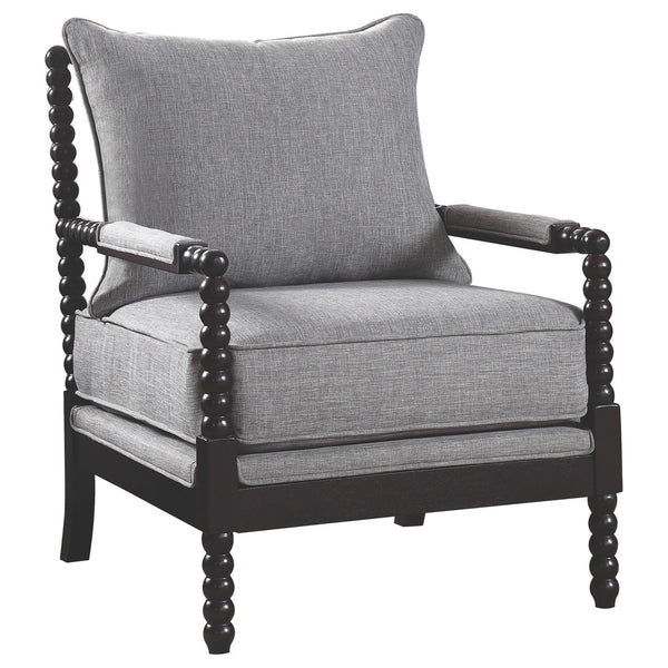 English Elm 1pc Coastal Spindle-Back Accent Chair with Padded Armrests, Linen-Look Upholstery & Welt Trim Black,Dark Brown,Grey 40 L x 32 W x 15.75 H B011P308551