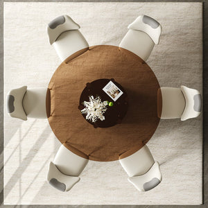 English Elm 59-Inch Modern Round Dining Table Set With 6 Chairs - Elegant Dark Brown Glass Top & Copper Legs W509S00147