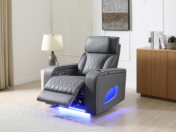 English Elm Lumin Power Recliner Faux Leather Chair with Led Lighting and Built in Usb Charging Gray B078P497926