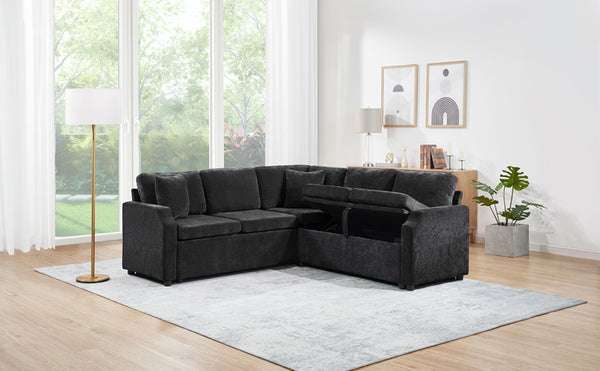 English Elm Sectional L-Shaped Sofa Bed With Storage & Guest Sleeper - Modern Chenille Upholstered Comfort N719S002070B-GIGA