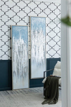 English Elm S/2 Dhalia Ombre Wall Art Set of 2 71x21" Hand-Painted Blue-to-Gray Panels with Silver Accents W2078P318306