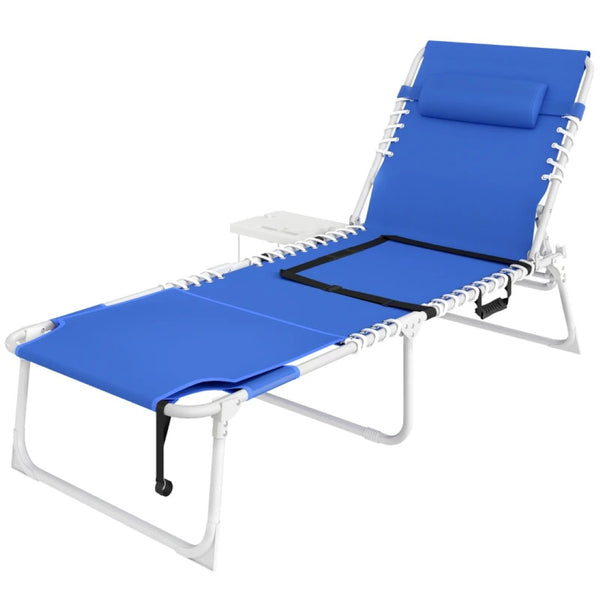English Elm Pool Tanning Lounger with Face Hole Prone Rest Mesh Seat and Folding Side Table T3971P481186