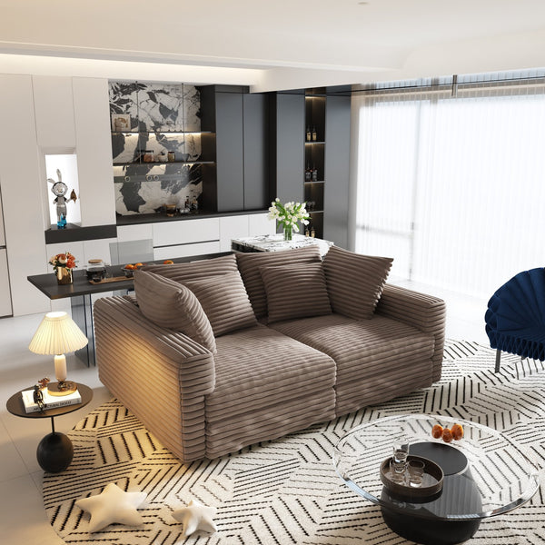 English Elm 102.4" Plush Corduroy 4-Seat Sofa - Modern Cloud Couch With Movable Ottoman & Deep Cushions For Comfort W1885S00132