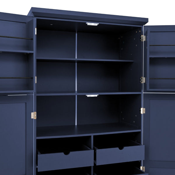 English Elm [assembly Included] Topmax Shaker Pantry Cabinet Tall Mdf Kitchen Storage with Pull-out Trays Blue SP000099AAC