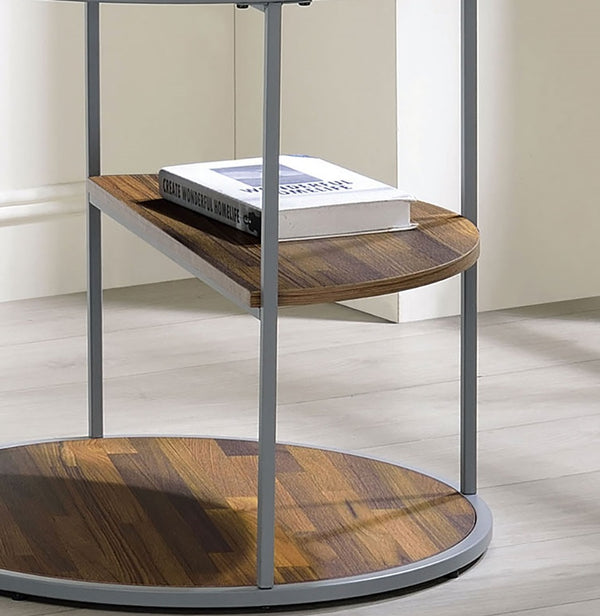 English Elm Unique Orrin Industrial Half Shelf End Table 24"D x 24"H Gray & Walnut Veneer, Powder-Coated Frame B2741P359579