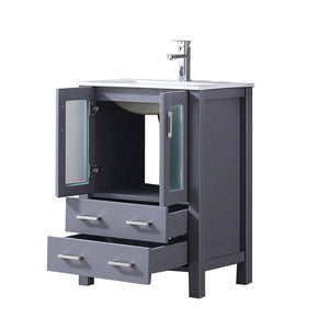 English Elm Dark Grey Bath Vanity With White Ceramic Top & Chrome Faucet Set – Modern & Compact Storage Solution B2731P260507