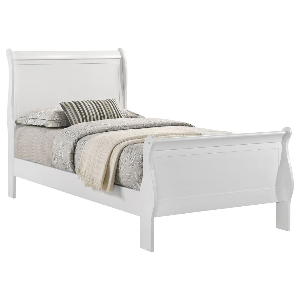 English Elm Mckee White Twin Sleigh Bed Tall Paneled Headboard Cottage Style Rubberwood Frame B062S01817