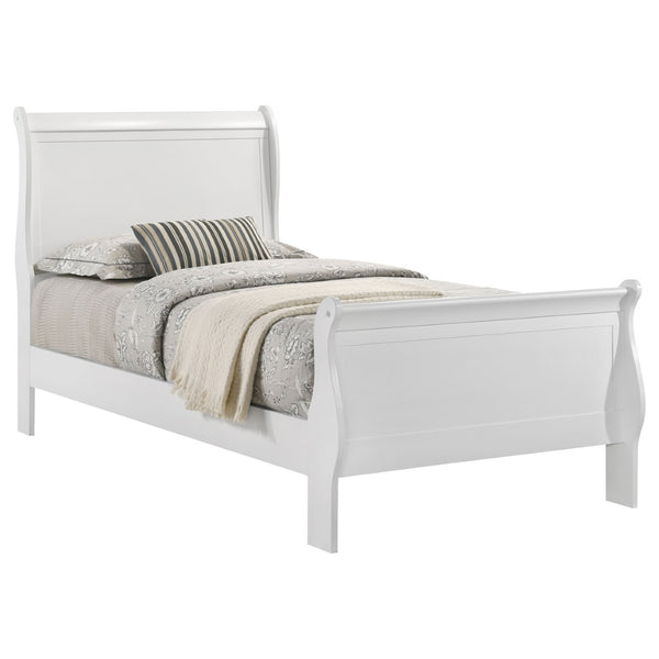 English Elm Mckee White Twin Sleigh Bed Tall Paneled Headboard Cottage Style Rubberwood Frame B062S01817