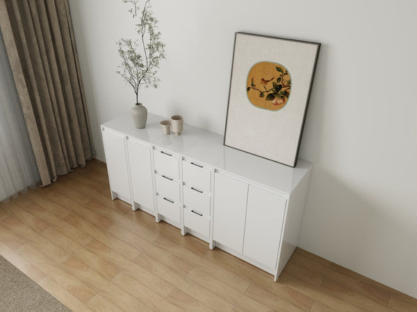 English Elm 72" Modular Freestanding Cabinet Glossy White Plywood Soft Close Bathroom Storage W999S00522