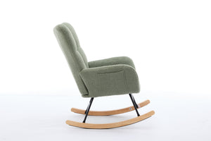 English Elm Modern Teddy Upholstered Rocking Glider Chair with High Backrest and Solid Wood Legs for Nursery Comfort Green W2725P213527