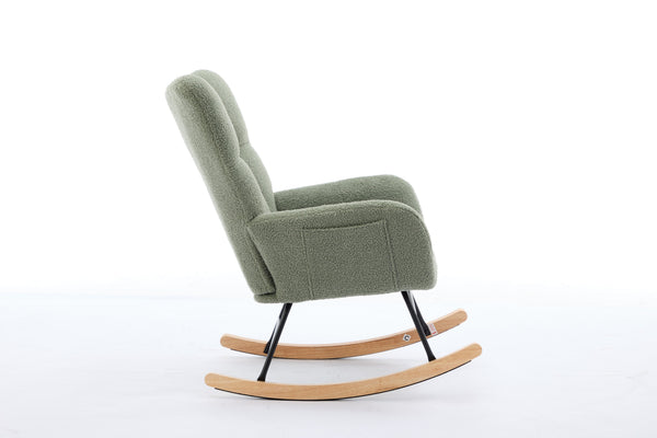 English Elm Modern Teddy Upholstered Rocking Glider Chair with High Backrest and Solid Wood Legs for Nursery Comfort Green W2725P213527