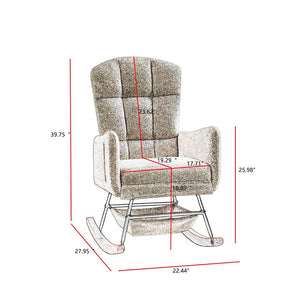 English Elm Beige Plush Teddy Fabric Rocking Chair High Back Armchair for Nursery or Reading Nook Beige W3985P386790