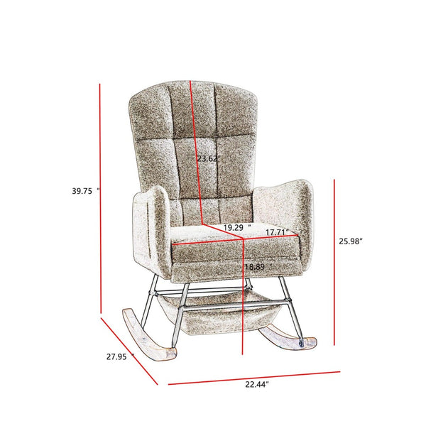 English Elm Beige Plush Teddy Fabric Rocking Chair High Back Armchair for Nursery or Reading Nook Beige W3985P386790