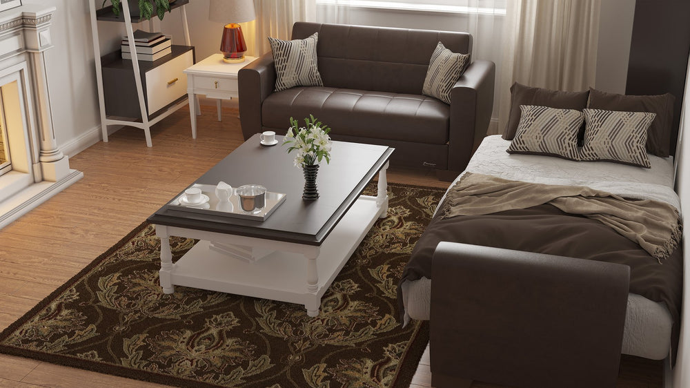 English Elm PrimeNest Zerova Collection Upholstered Convertible Sofabed with Storage, Click-Click Sleeper for Small Spaces Brown PU B030P286467