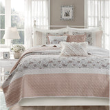 Madison Park Dawn Cottage/Country 6 Piece Cotton Percale Quilt Set with Throw Pillows MP13-6872 Blush