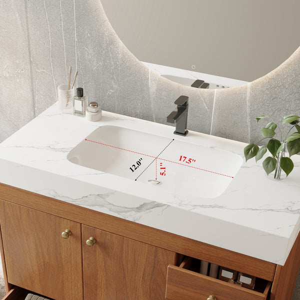 English Elm 36" Freestanding Bathroom Vanity Sintered Stone Top Ceramic Sink Stainless Steel Legs Gold,Walnut,White W3136S00070