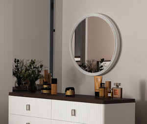 English Elm Carena Gray Round Mirror — 32" Inner Diameter, Poplar Frame, Modern Minimalist Wall Accent for Home Decor B2726P247221