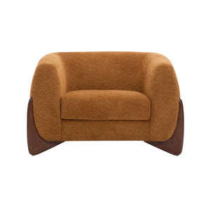 English Elm Christopher Knight Home® - Modern Upholstered Round Arm Accent Chair with Velvet Finish, Elegant Curved Back and Three Legs Design Dark yellow,Walnut 39.5 L x 32.5 W x 23.25 H N776P216196T