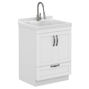 English Elm Hennessy Shaker Style Laundry Sink Cabinet with Deep Abs Basin and Nickel Hardware B136P427208