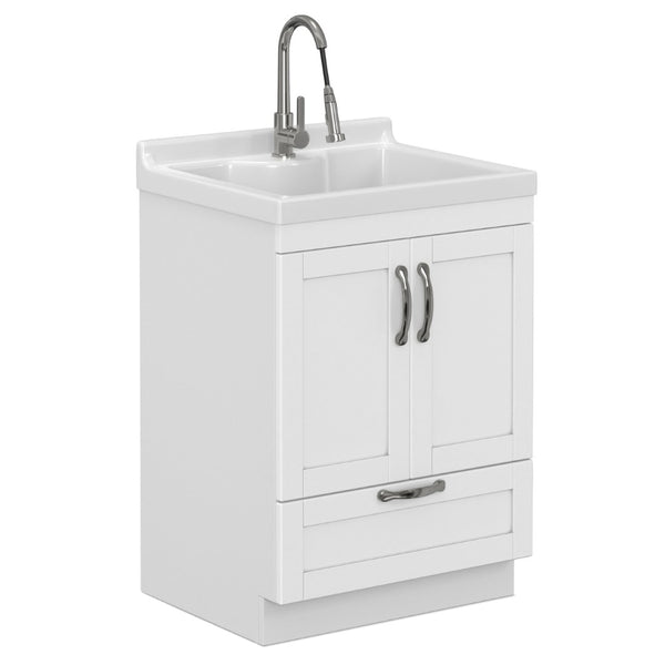 English Elm Hennessy Shaker Style Laundry Sink Cabinet with Deep Abs Basin and Nickel Hardware B136P427208