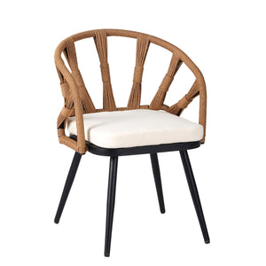 English Elm U_Style Modern Outdoor Dining Set with PE Rattan Chairs & Durable Plastic Wood Table, Sturdy Dark yellow WY000438AAO