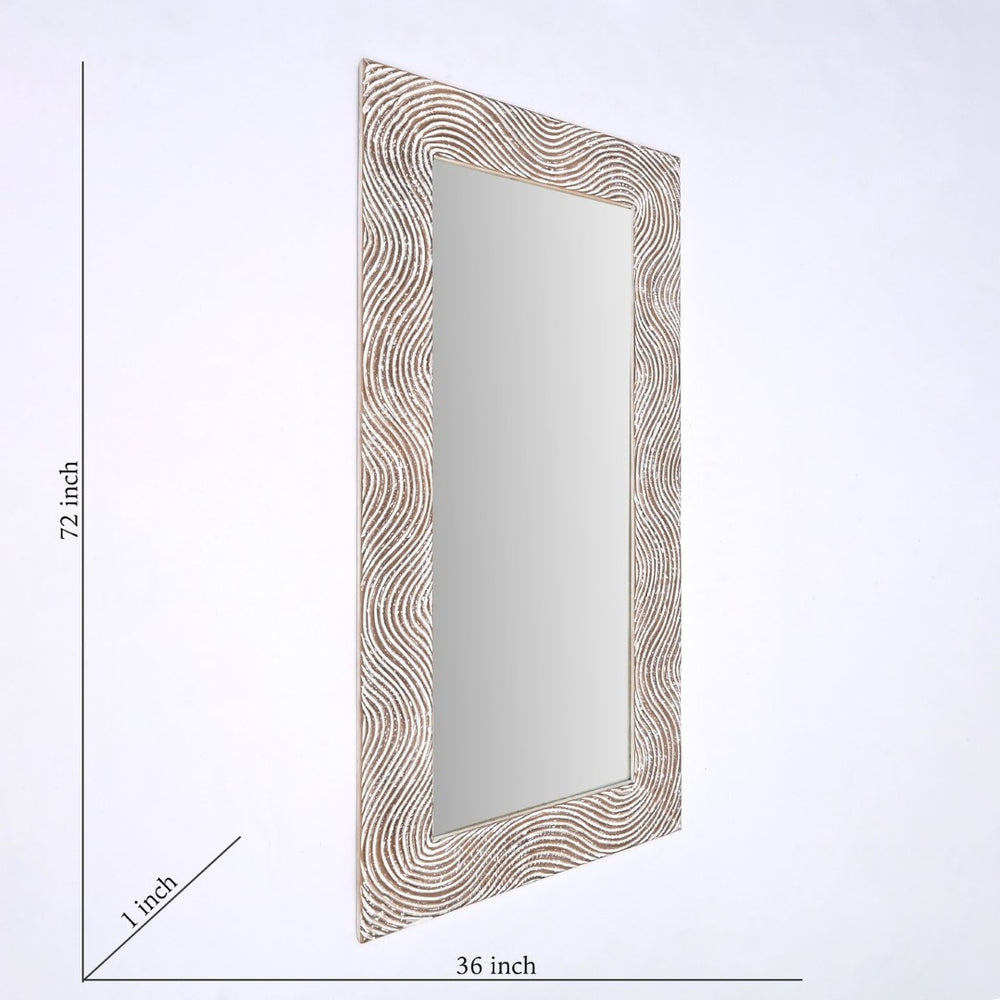 English Elm Rustic White Handcarved Rectangle Mirror - 36" X 72" Oversized Accent For Light & Charm In Any Room B346P353980-GIGA
