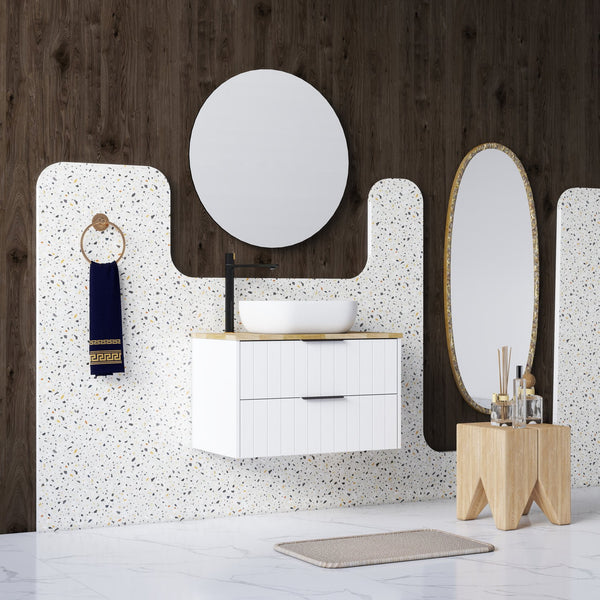 English Elm 32-Inch Modern Minimalist Wall-Mounted Bathroom Vanity With Solid Wood Top And Square Ceramic Sink W3151S00009