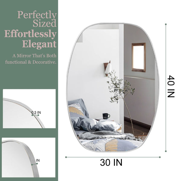 English Elm 30x40 Oval Wall Mirror Slim Metal Frame Distortion Free Glass Bathroom Entryway Accent Silver W2203P476483