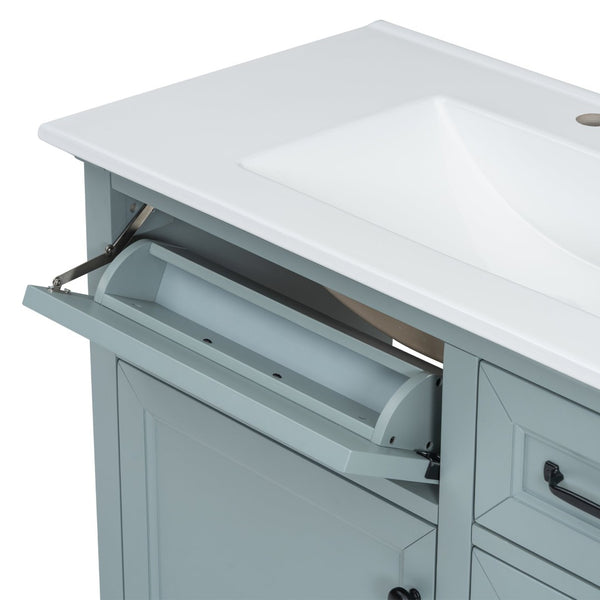 English Elm [video] 36 Inch Freestanding Bathroom Vanity Rubberwood Cabinet with Ceramic Sink Storage Grey N759P313315F